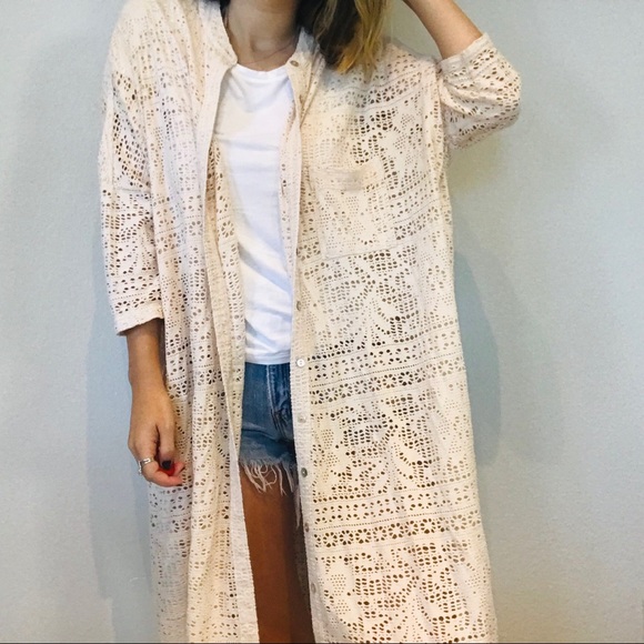 Free People Tops - Free People cream lace beach long duster dress